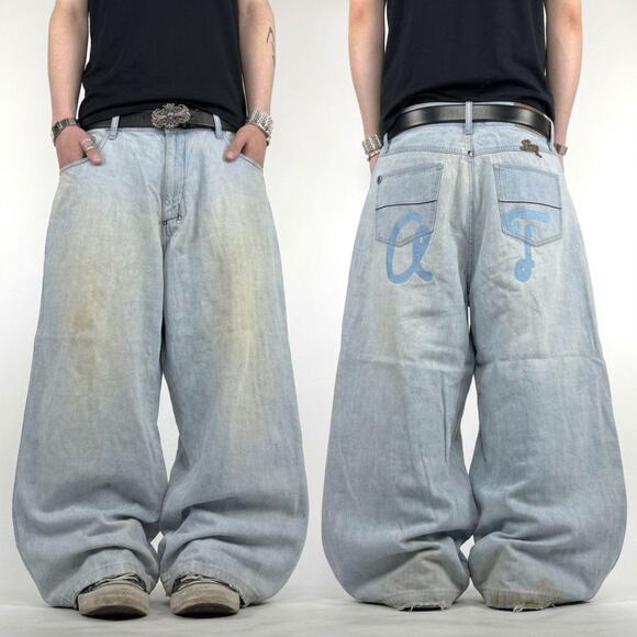 Other Other - Vintage y2k grunge embroidered rare archive baggy wide leg skater jeans